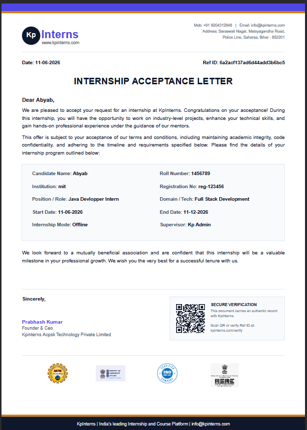 Internship Acceptance Letter Format